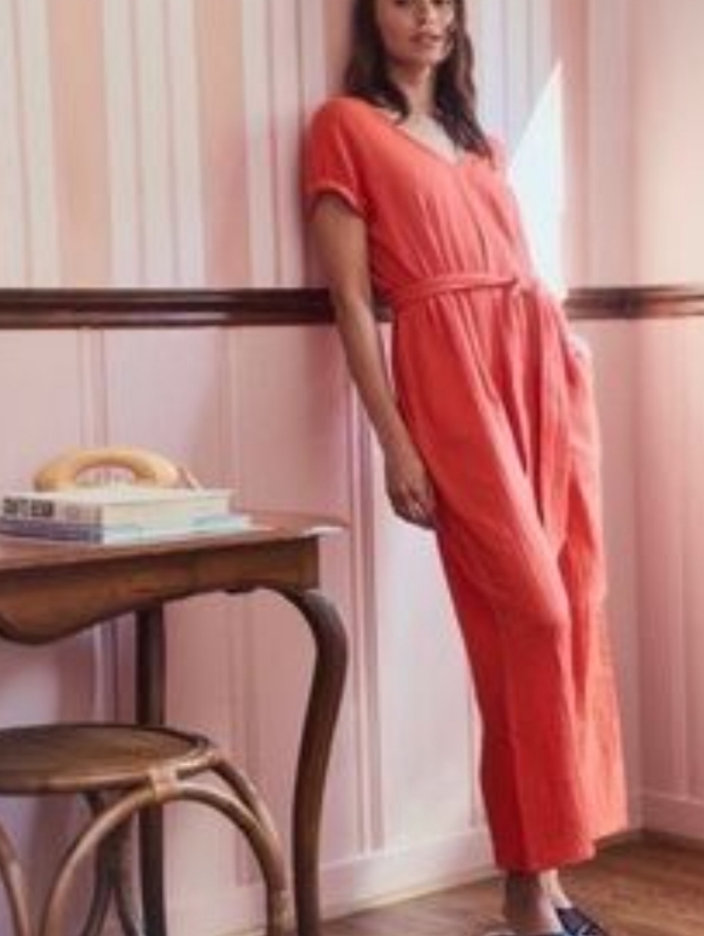 Pact Organic Cotton Gauzey Short Sleeve Jumpsuit Orange Size Medium